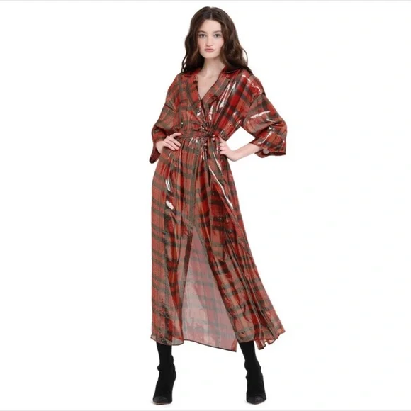open lace back dress Alice + Olivia red wrap dress  reworn collective